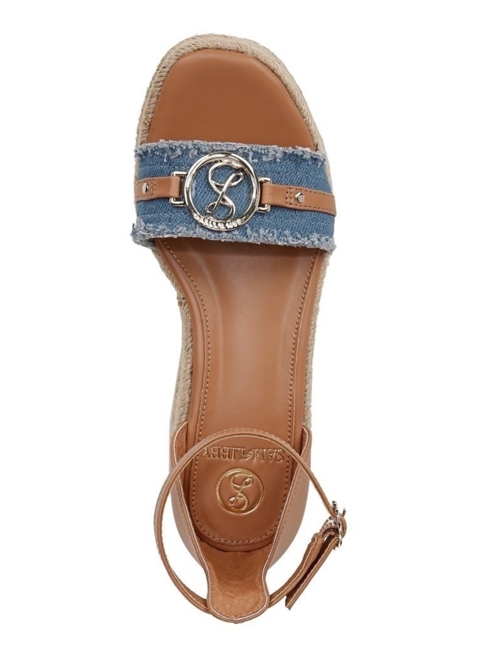 Sam & Libby Colbie Denim Espadrille Platform Wedges Gold Coastal Preppy Size 8